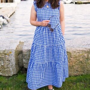 J.Crew blue gingham tiered dress